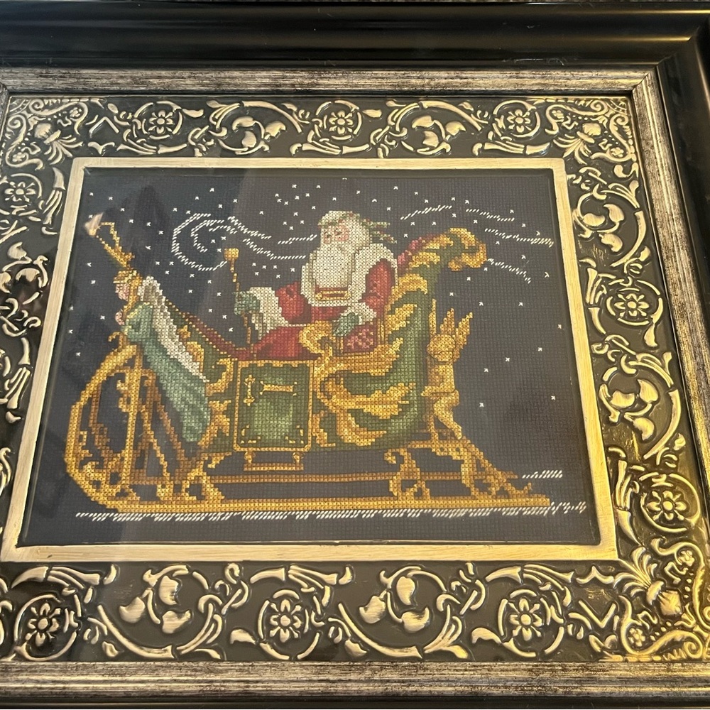 Beautiful Cross-stitch St Nicholas Santa Claus in frame beautiful Christmas